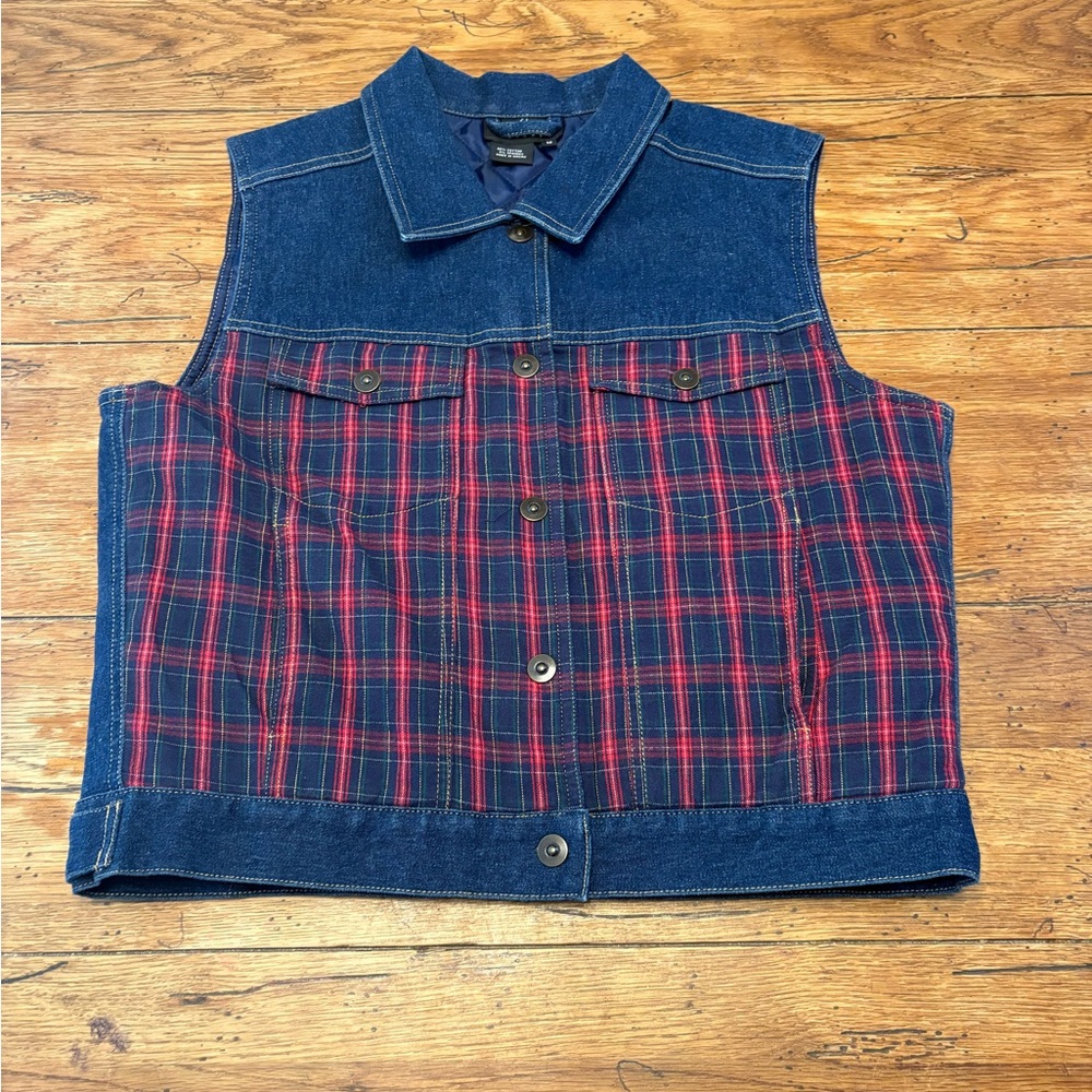Vintage Western Grunge Gorpcore Quilted Cropped Denim Flannel Vest